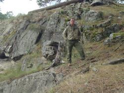 Природный склон. Камень, трава, опавшие листья и хвоя